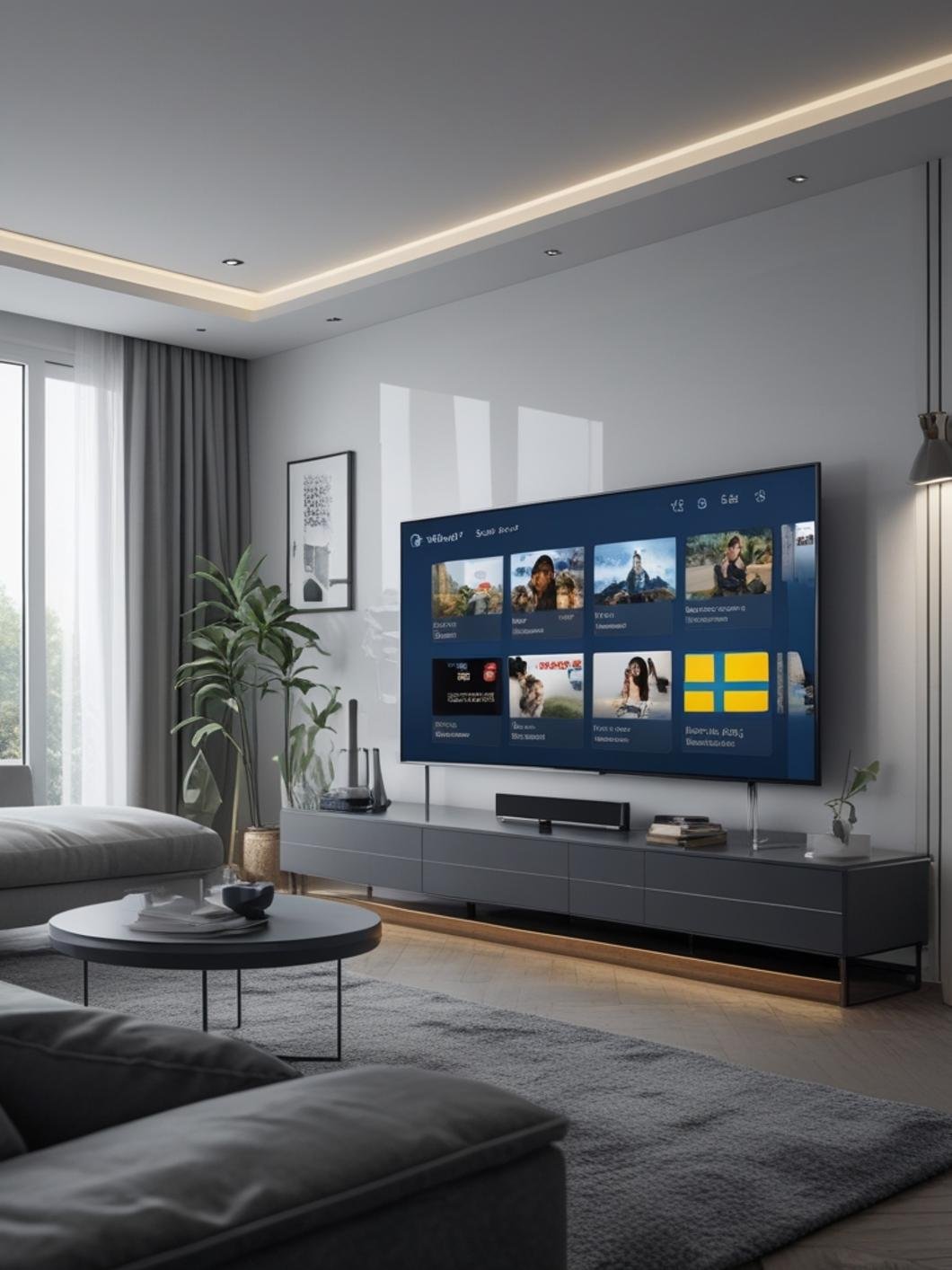 TV-skärm som visar IPTV-interface med kanaler och program